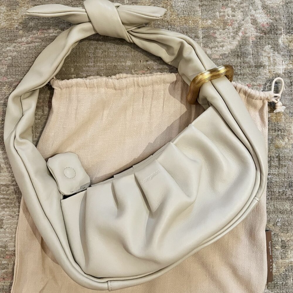 Songmont Cream Shoulder Bag with Gold Accent